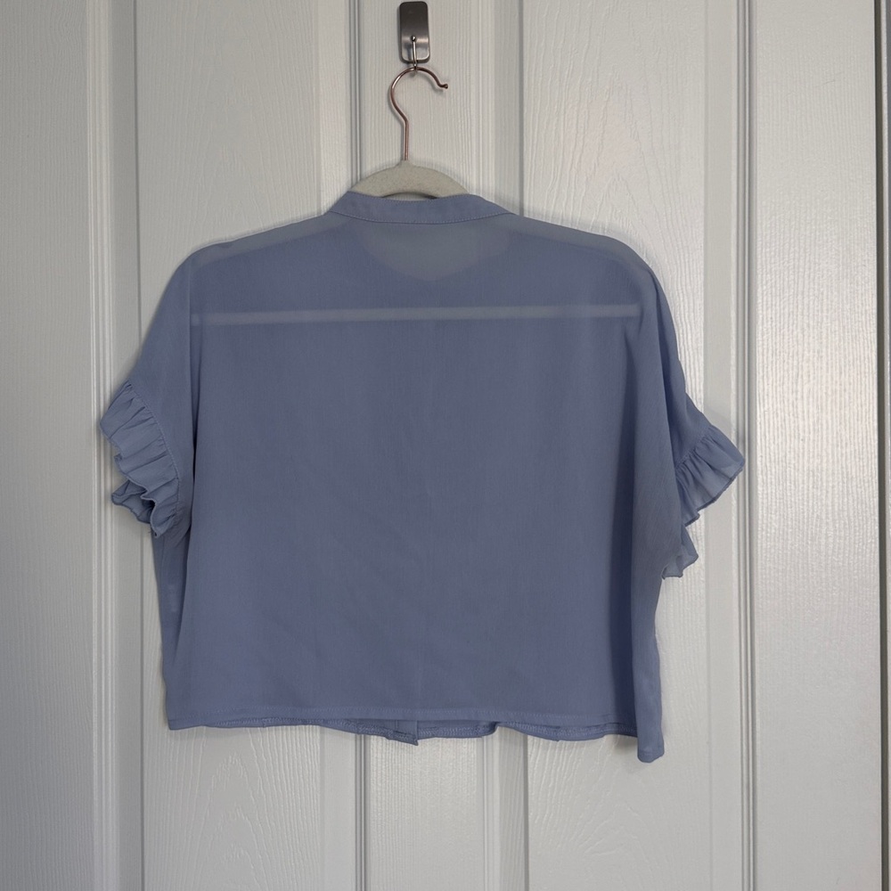 Light Blue Ruffled Button-Up Blouse - Picture 12 of 12